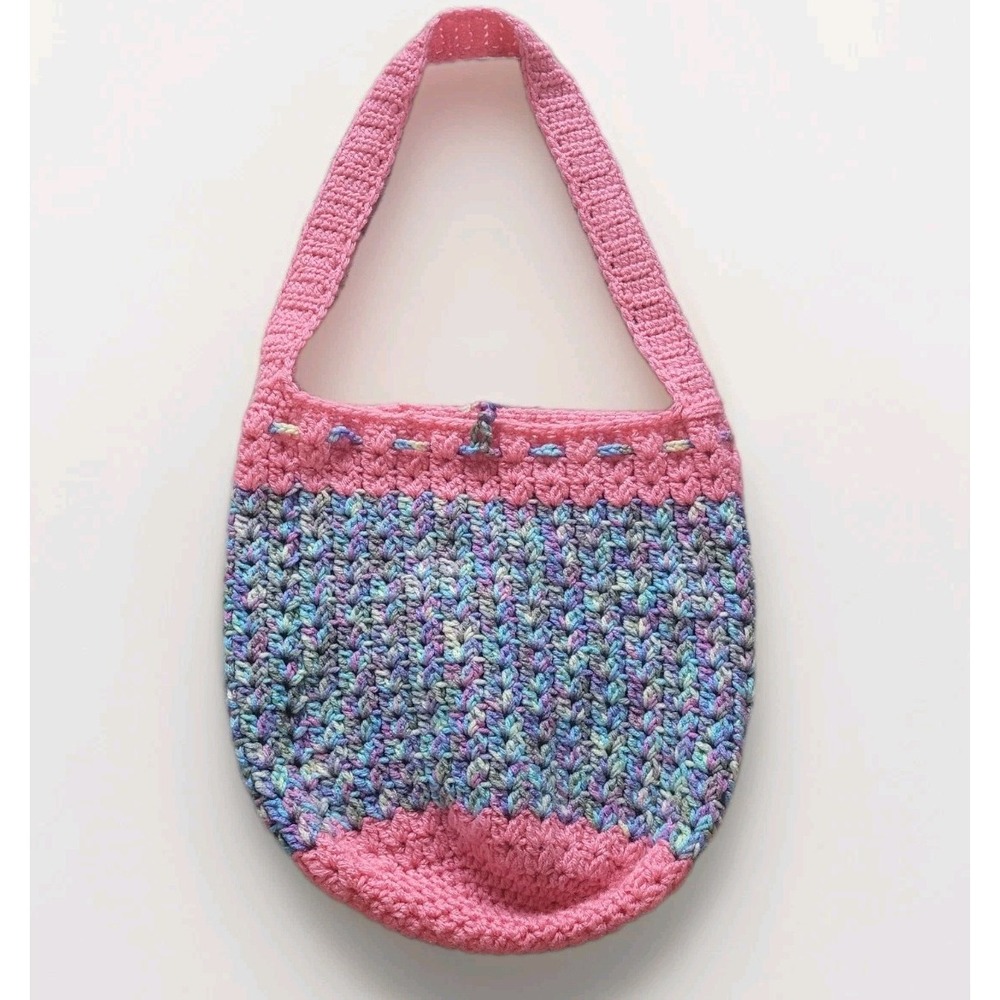 HANDMADE Crochet Boho Sling Handbag Pink Purple Blue Purse Grannycore New No Tag